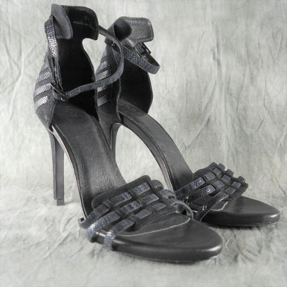 Joie Black Leather & Suede Ankle Strap 4" Strappy Stiletto Sandals EU 37.5 NWOB